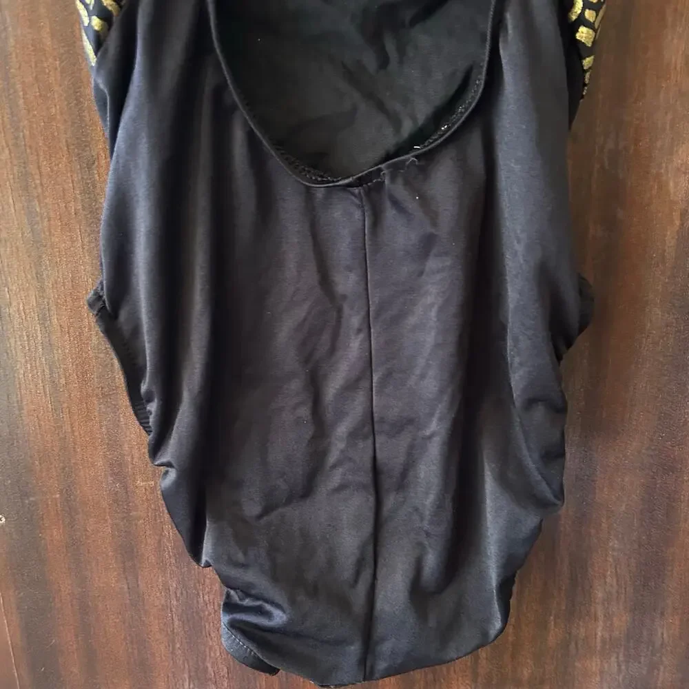Vintage 90's Athena Black and Gold Patterned One Piece Swimsuit Size 10